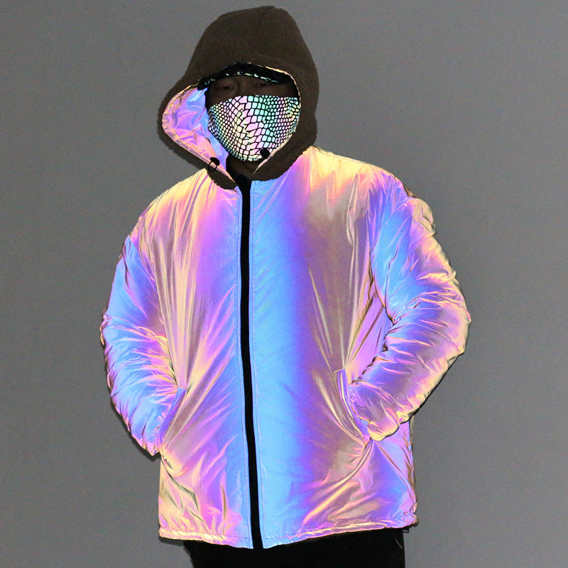 New Double-Sided Wear Colorful Reflective Jacket Men's Warm Jacket