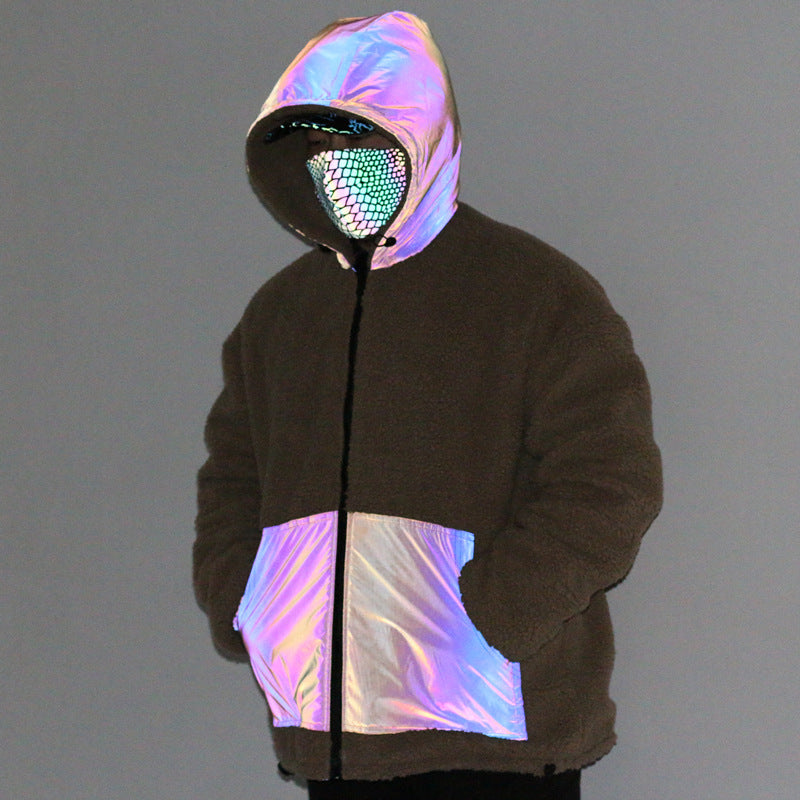 New Double-Sided Wear Colorful Reflective Jacket Men's Warm Jacket