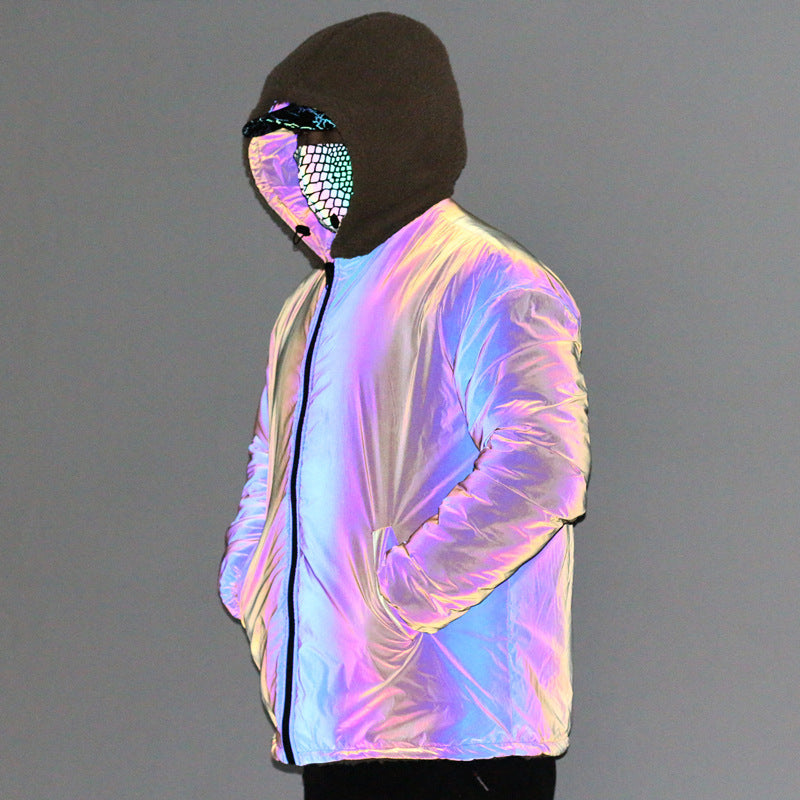 New Double-Sided Wear Colorful Reflective Jacket Men's Warm Jacket