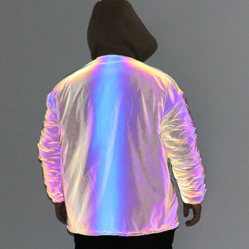 New Double-Sided Wear Colorful Reflective Jacket Men's Warm Jacket